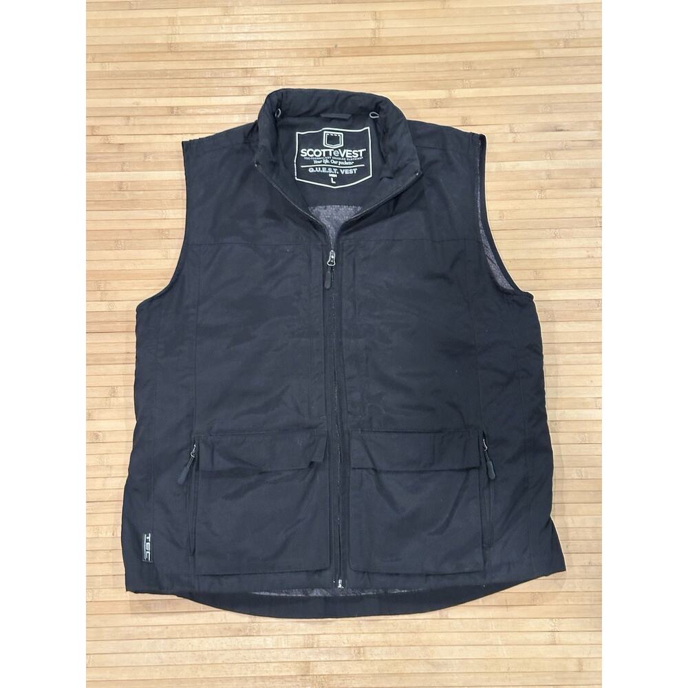 ScotteVest Men's L Quest Vest TEC Pockets Travel Gadgets Black RFID Tech Hooded - Picture 3 of 15